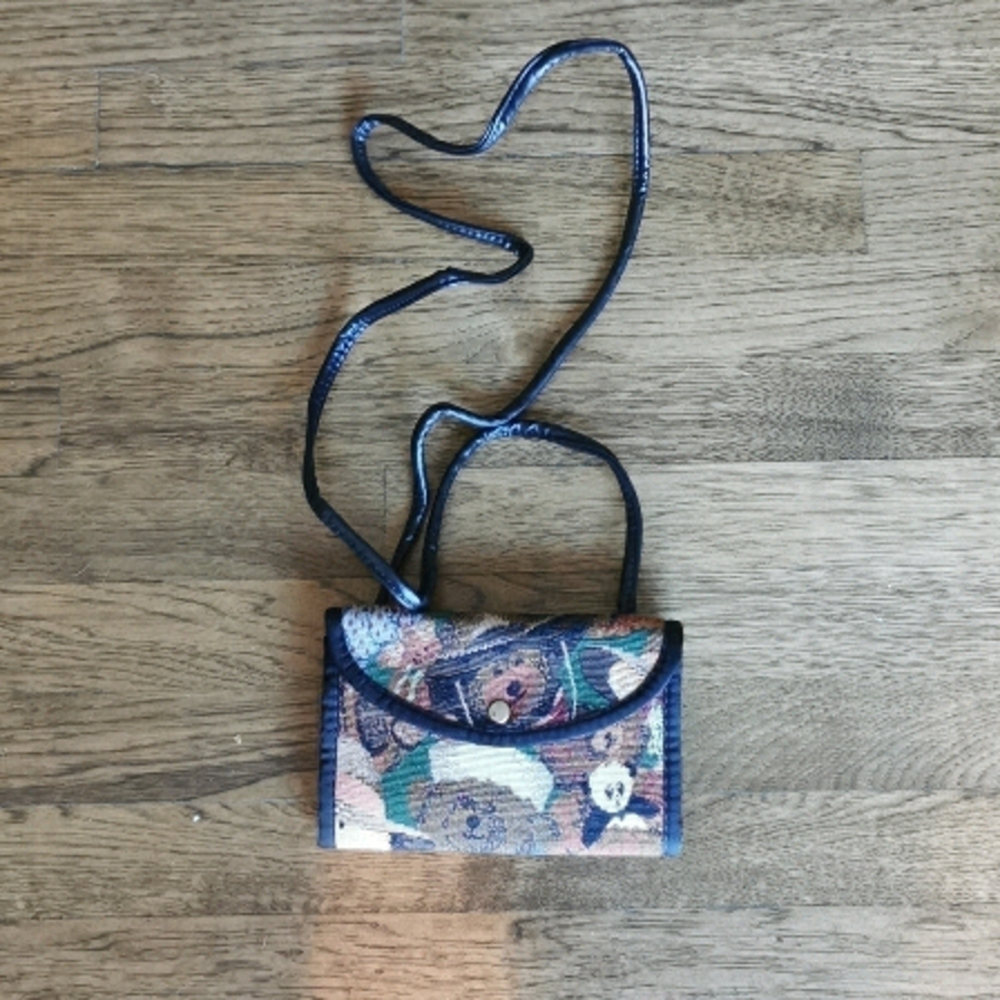 VINTAGE 80s Teddy Bear Tapestry Crossbody New